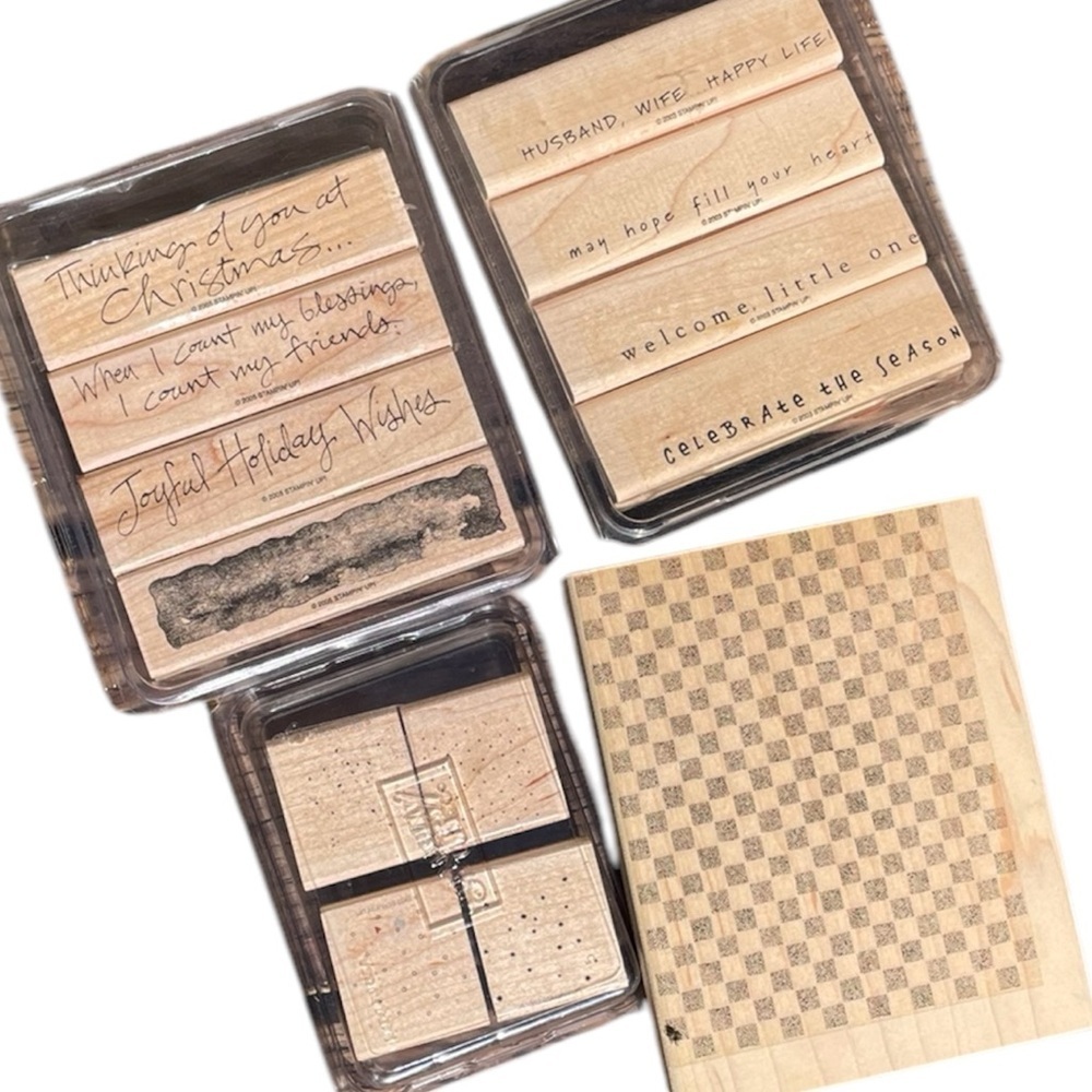 Wood Block Stamps 13 PIECES STAMPIN UP   Checkerboard Itty Bitty Fun Phrases